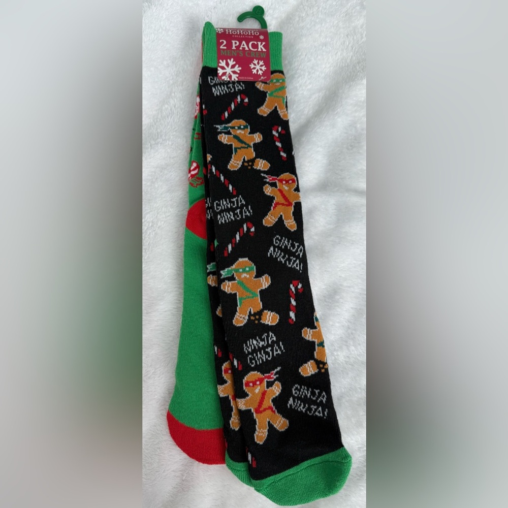 NWT Basic Resources HoHoHo Collection Men's Christmas Holiday 2-Pack Crew Socks